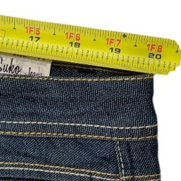 Suko Jeans A-Line Pleated Blue Denim Skirt Front and Back Pockets Size 14 - Picture 11 of 15
